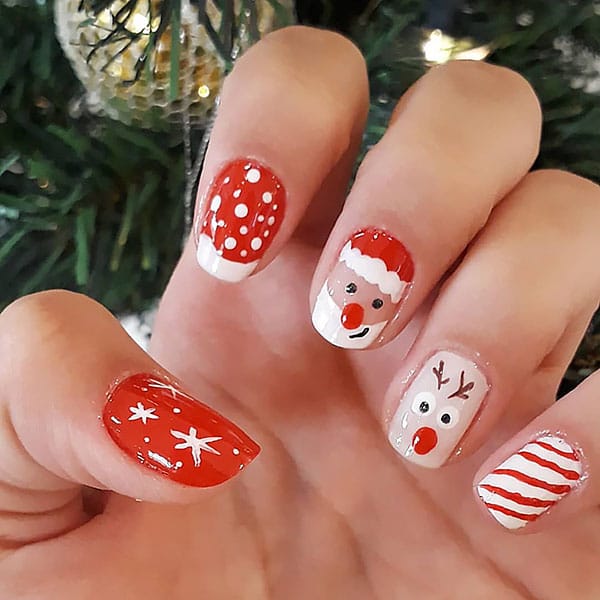 Santa And Rudolph Nails