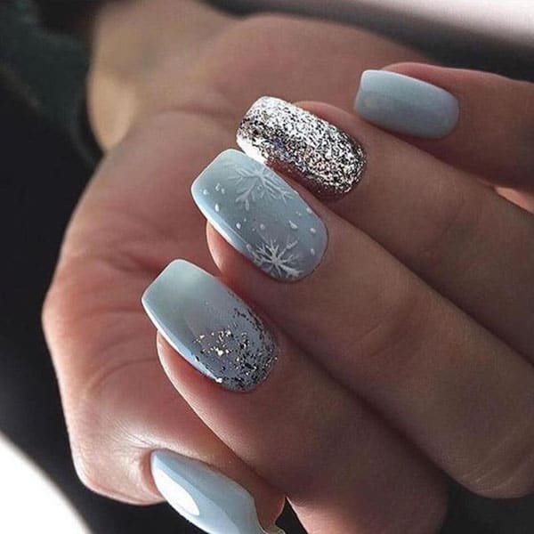 Silver And Blue Nails