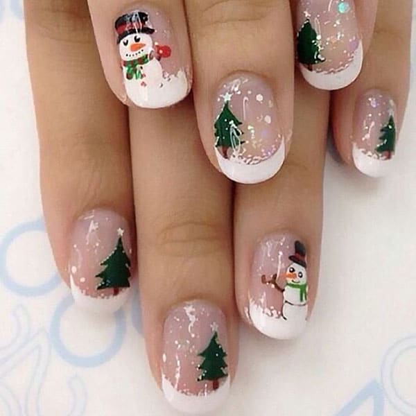 Snow Man Christmas Nails