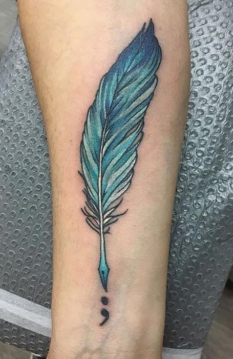 Semicolon Feather Tattoo