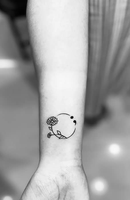 Semicolon Flower Tattoo