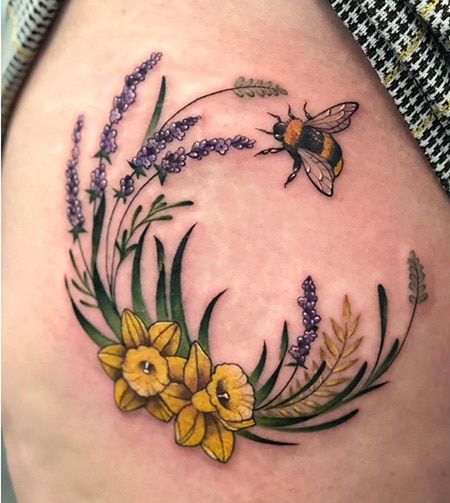 Black flower and bee tattoo  Tattoogridnet