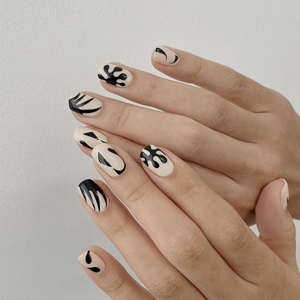 Black And Nude Nail Art