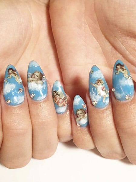 Blue Sky Heaven Angel Nails