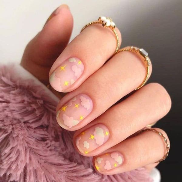 Clouds And Stars Nail Art