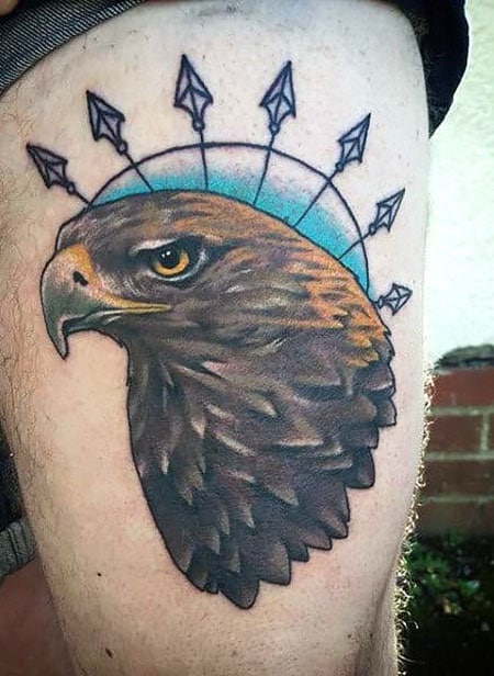 black line tattoo of eagle in egyptian style