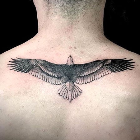 Neotraditional eagle tattoo on the back