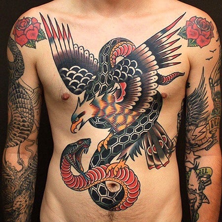 Devoted Tattoo Studio  Awesome eagle and rattle snake chest piece by Ryan  S Book an appointment with him today at michaelbillercom Follow him at  dolladvtd for more content tattoo tattooer tattooartist 