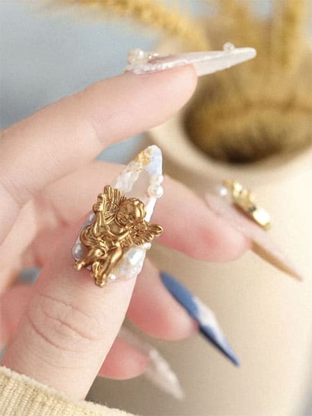 Gold 3d Sticker Oval Nails