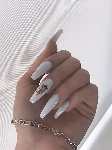 Grey Coffin Angel Nails