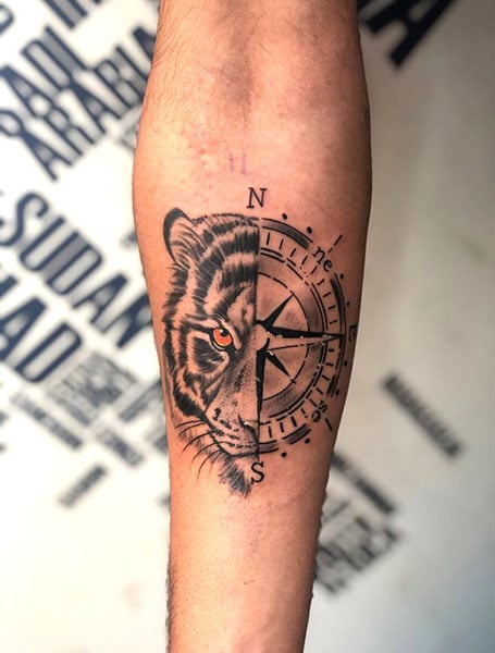 Tiger Compass Tattoo