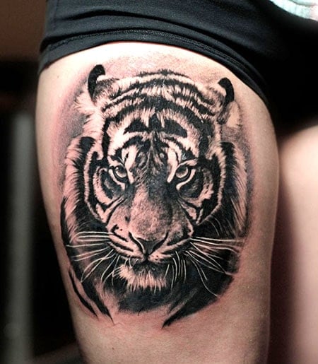 Tiger Thigh Tattoo