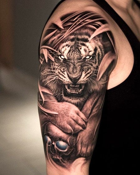 12 Best Tiger and Skull Tattoo Designs  Tiger tattoo sleeve Lion head  tattoos Animal sleeve tattoo