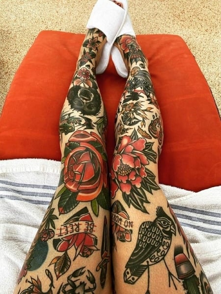 American Traditional Tattoo Leg Sleeve