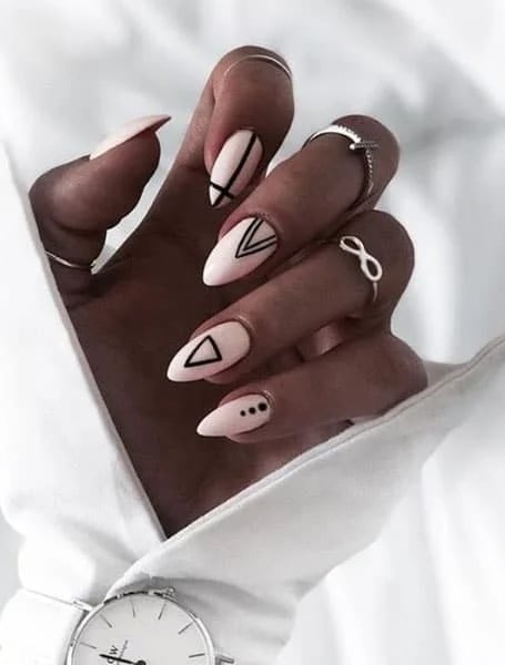 Black And White Geometric Nails 
