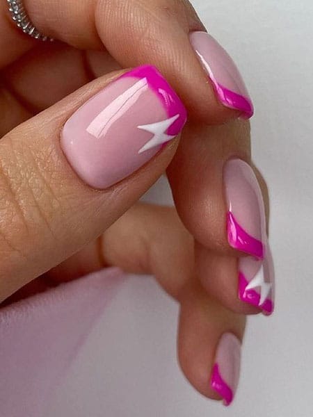 Bright Pink French Tip Nails