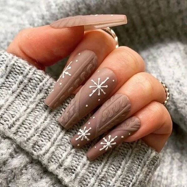 Brown Winter Themed Nails