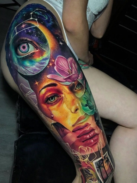 Colorful Leg Tattoo