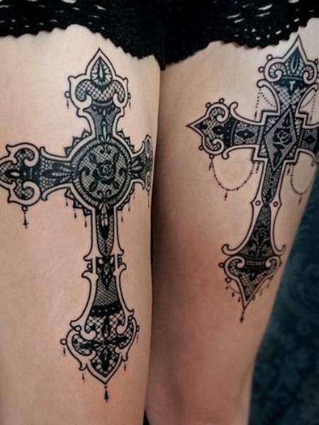 Cross Tattoo On Leg 2