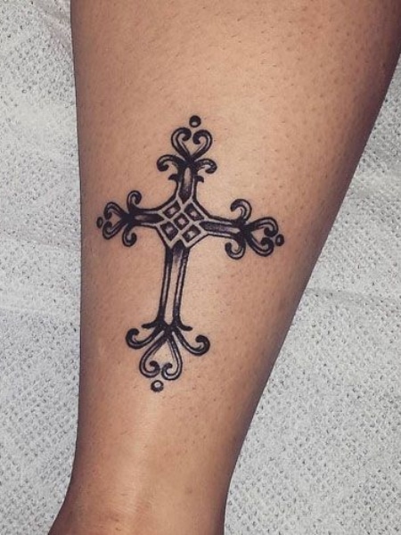 Cross Tattoo On Leg