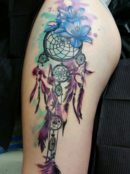 Dream Catcher Leg Tattoo