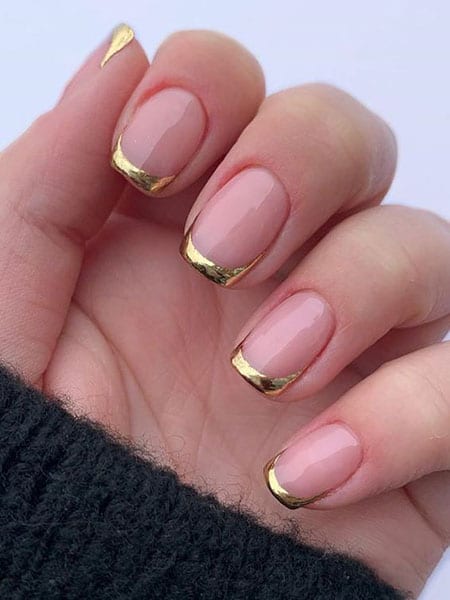 Gold French Tip Coffin Nails
