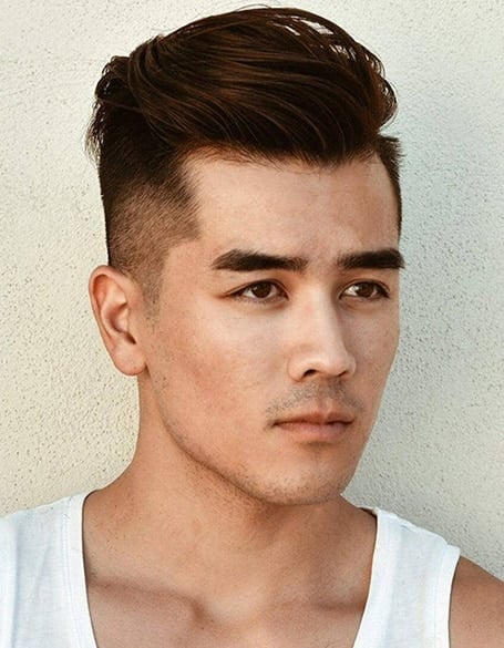 High Fade With Comb Back Asian Men Hairstyle
