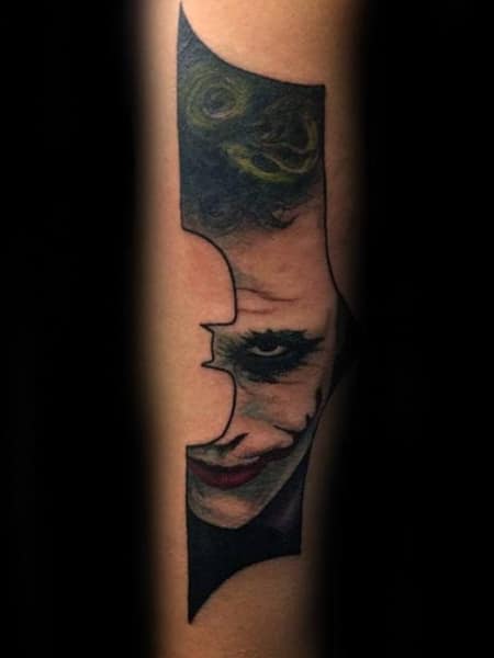 Reverence Tattoo Oakleigh  Batman  Joker mashup  For all enquiries  message us through email messenger or call the studio   Store  Oakleigh  Artist Andres  03 9570