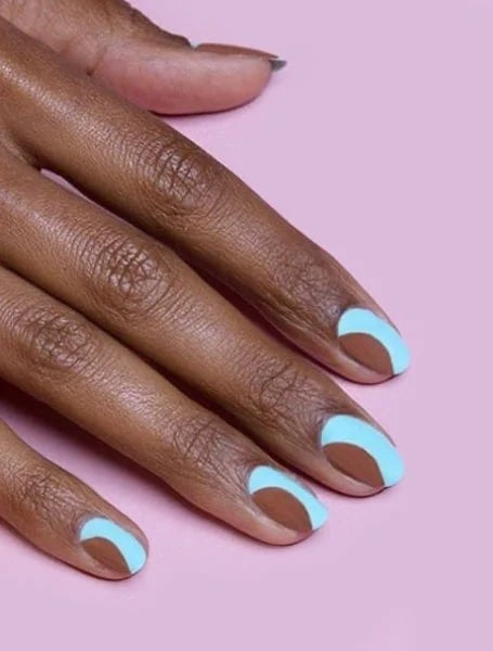 Nude And Baby Blue Nail Designs