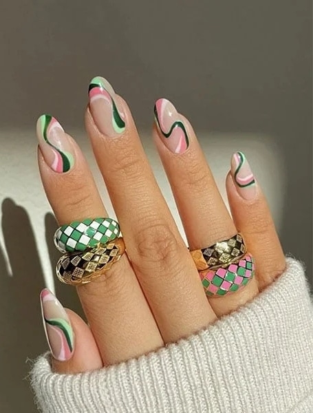 Pink And Green Swirls Nail Ideas Amyle