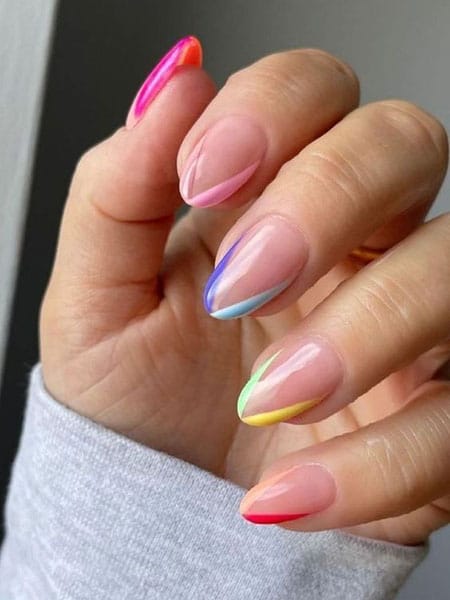 Rainbow V French Tip Nails