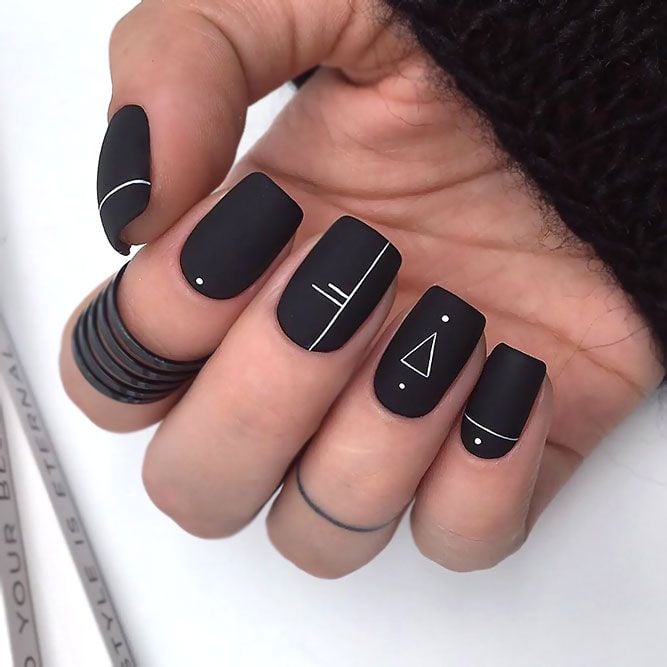 Squoval Nails With Geometric Nail Designs