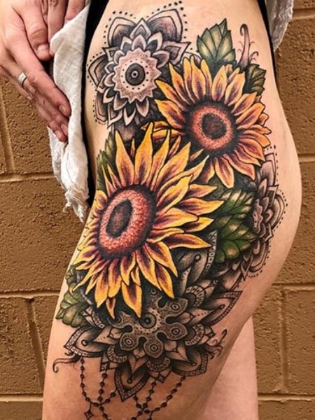 Sunflower Leg Tattoo