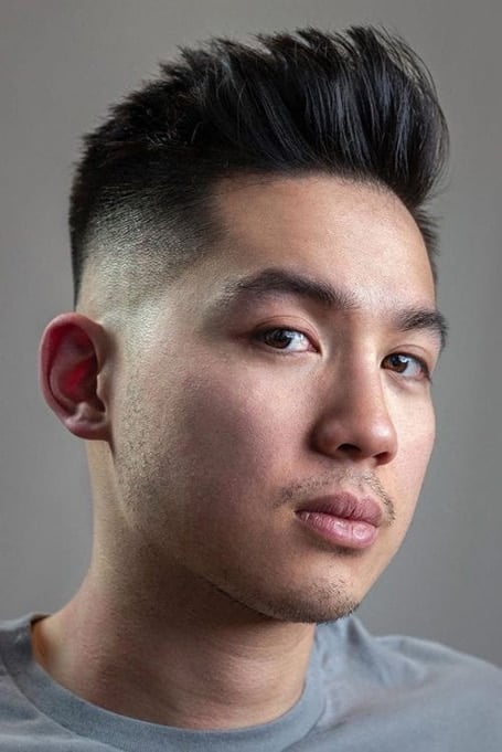 Temple Fade With Brushed Back Hair Asian Men Hairstyle