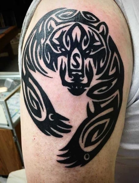 tribal bear chest tattoo