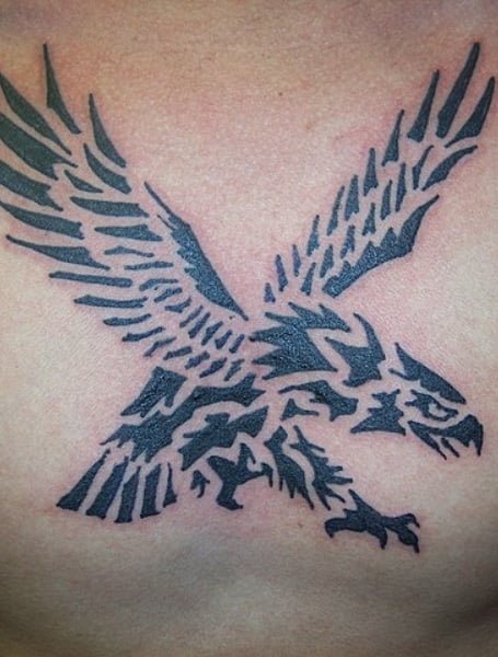 Tribal Eagle Tattoo On Left Shoulder