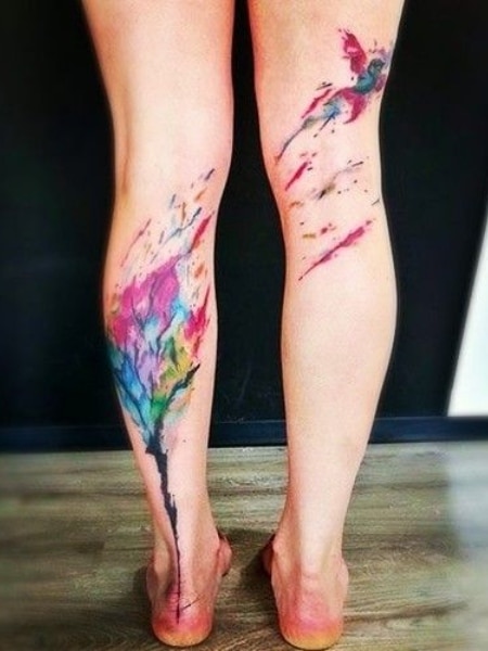 Watercolor Leg Tattoo