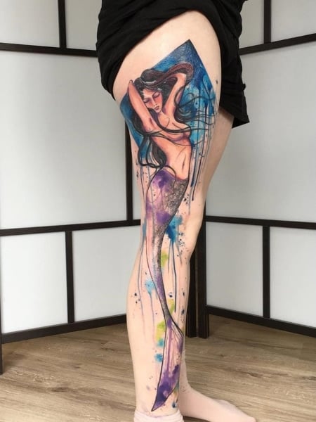 Watercolor Leg Tattoo2
