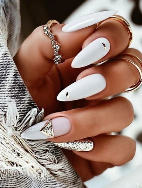 White And Gold Nail Designs
