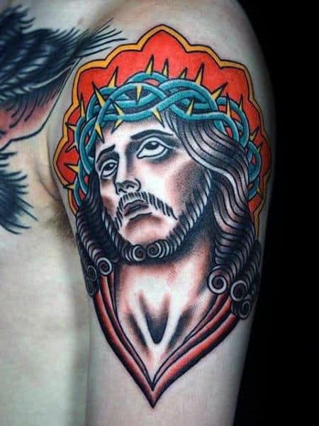 American Traditional Jesus Tattoo