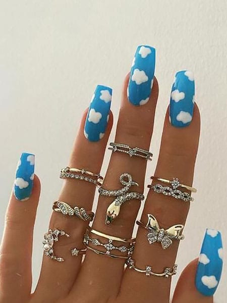 Blue Sky With Clouds Nail Art