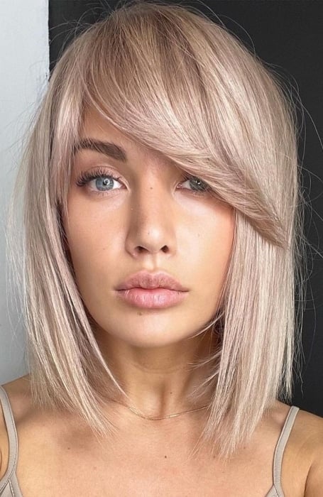 Blunt Cut Side Swept Bangs hairstyle for women