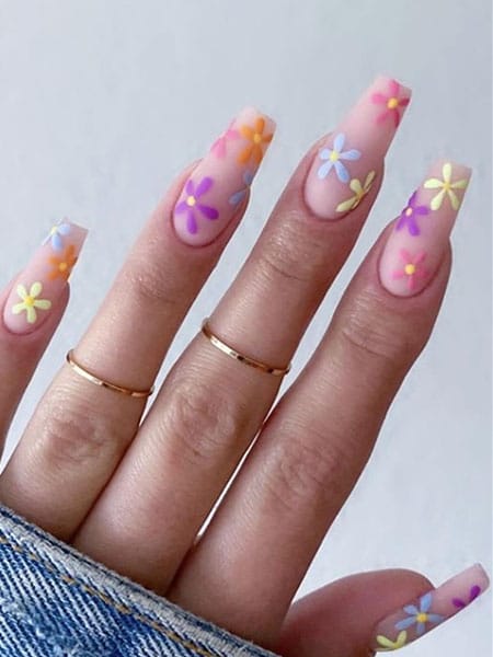 Colourful Daisies Nail Art