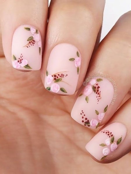 Flower Art On Short Acrylic Nails