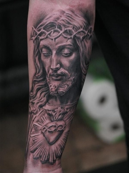 liamtattoo Awesome Jesus tattoo I got to do today Thanks Devon Done at  messenoir  Religious tattoo sleeves Jesus tattoo sleeve Jesus tattoo