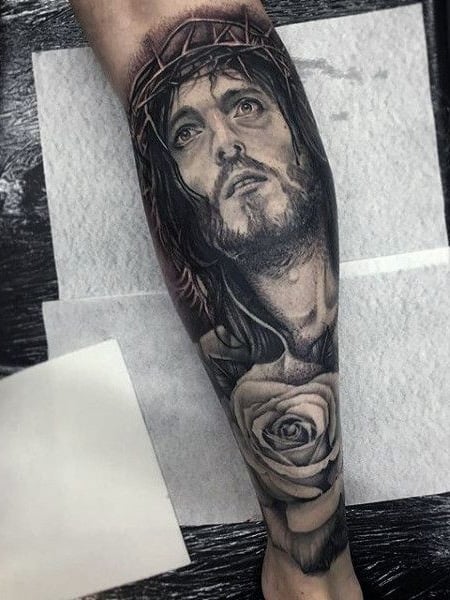 Jesus Leg Tattoo