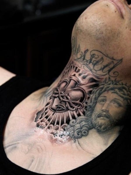 Jesus Neck Tattoo 