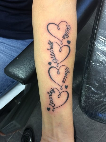 tattoos for grandchildrens names  Grandkids Tattoo Ideas  my new tattoo  of my grandkids names in T  Grandchildren tattoos Tattoos for daughters  Pretty tattoos