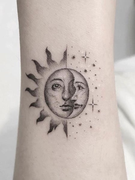 Meaningful Sun Moon And Stars Tattoo