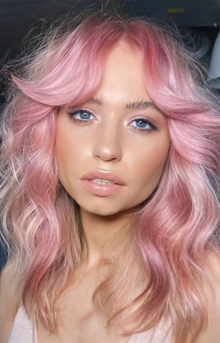 Pastel Pink Hair With Curtain Bangs